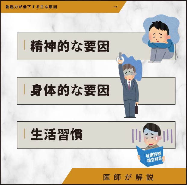 勃起力が低下する主な原因